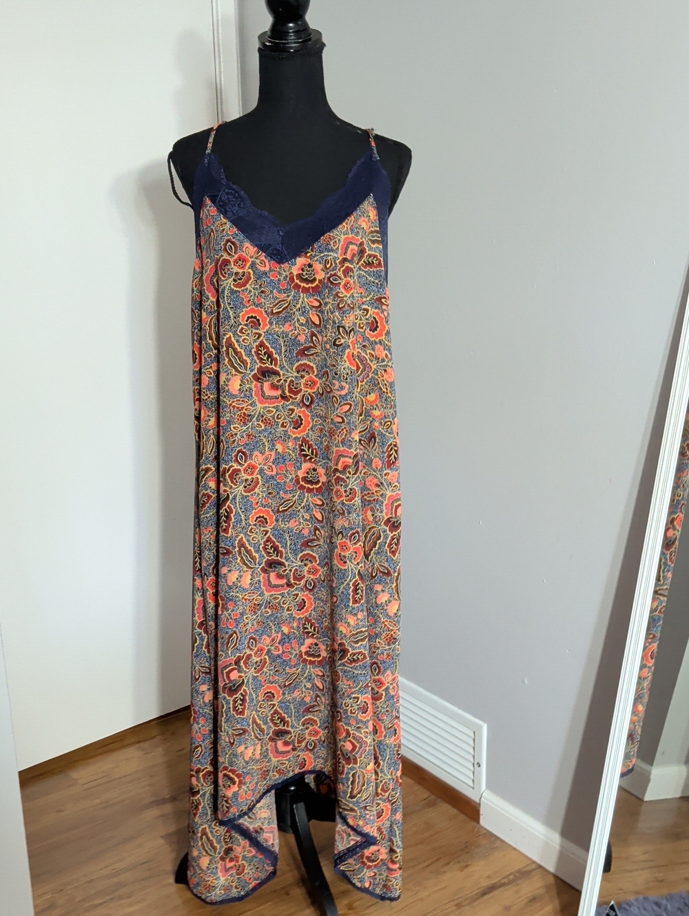 Socialite Coral and Navy Paisley High-Low Slip Dress